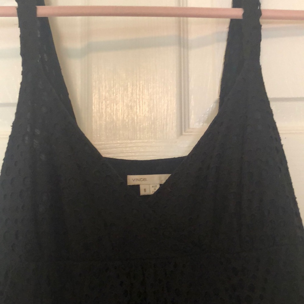 VINCE Black Cotton Eyelet Mini-Dress (Size 8)